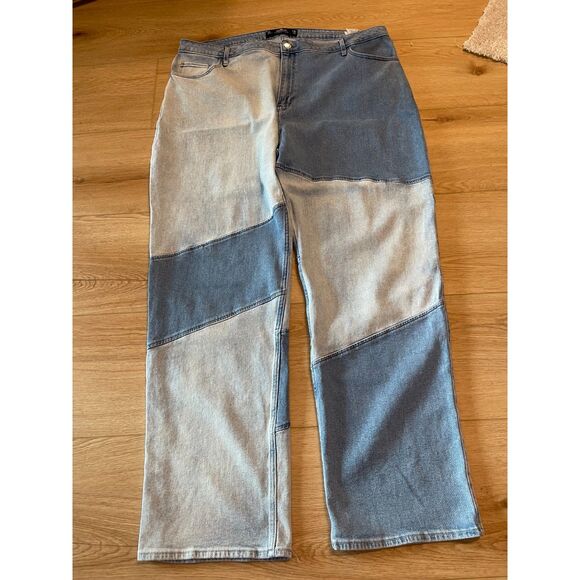 NWT Hollister ultra high rise jeans dad 35W/33L colorblock - Picture 1 of 5